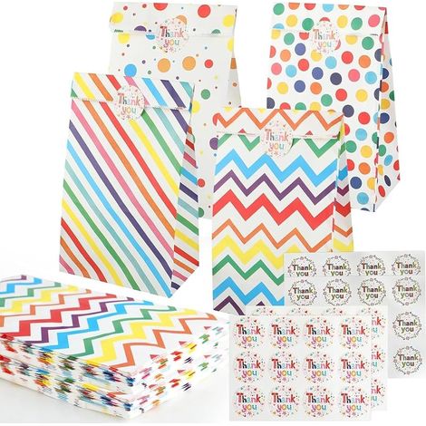 Sac Cadeau 40 Pièces Pochette Cadeau, Sac Anniversaire Enfant avec 48 Autocollants, Sachet Bonbons Anniversaire Sac Cadeau Petit Format pour Mariage, Anniversaire, Halloween, Noël, Party (1/5)