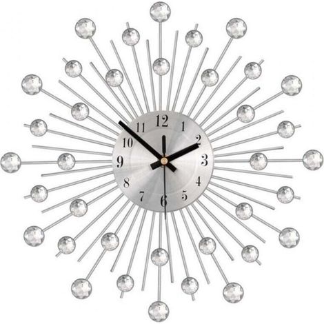 Silver Wall Clock 56cm with Rhinestones Modern Design Silent for Living Room Bedroom (1/2)