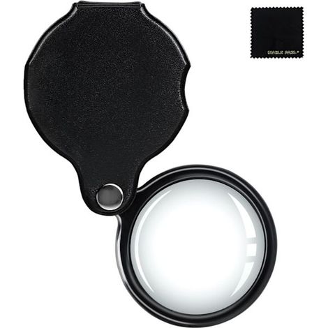 Loupe de poche 10X - Mini loupe oculaire portable noire, pliable et munie d'un étui de protection rotatif pour la lecture et l'inspection (1/5)