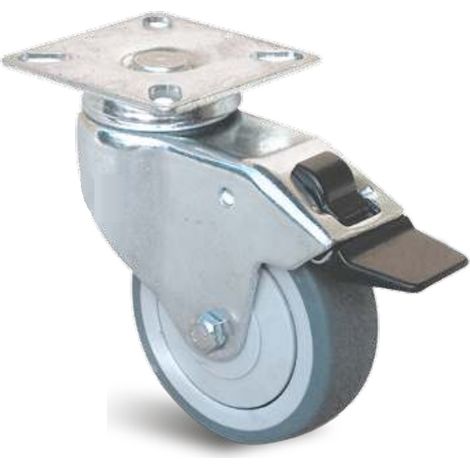 Roulette avec frein UNIROLL D.50 mm, platine pivotante 50x50 mm, hauteur 72 mm