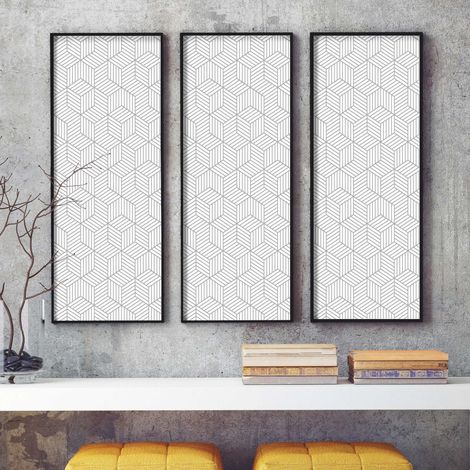 Papier peint adhésif Striped Hexagon - blanc/gris (1/3)