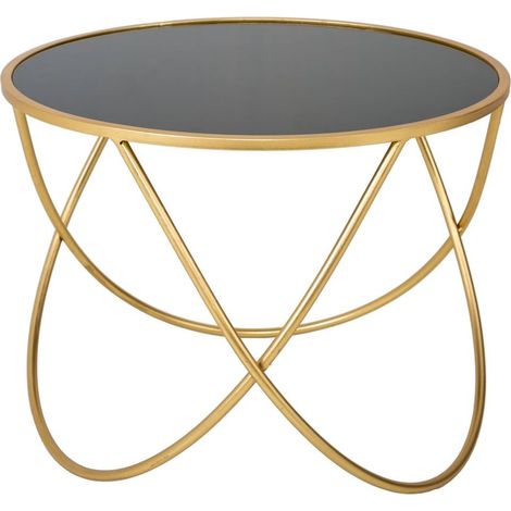 Mesa auxilar redonda de metal dorado con superficie de cristal d60x45 (1/4)