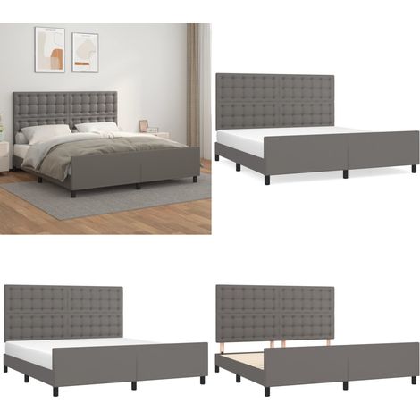 Bettgestell mit Kopfteil Grau 160x200 cm Kunstleder - Bettsofa - Schlafzimmermöbel - Boxspringbetten - Doppelbett - Lattenrost - Home & Living (1/5)