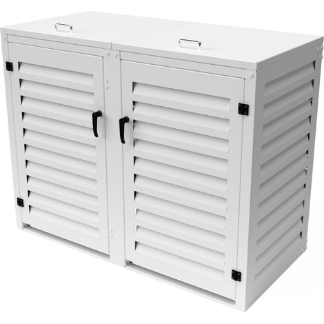Cache Poubelle Double en Aluminium thermolaqué - 2x120 Litres - Blanc