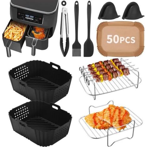 Set de 14 Pièces Accessoires Friteuse à Air, Silicone et Inox, Compatible Ninja SL400EU, Pour Cuisson Saine (1/3)