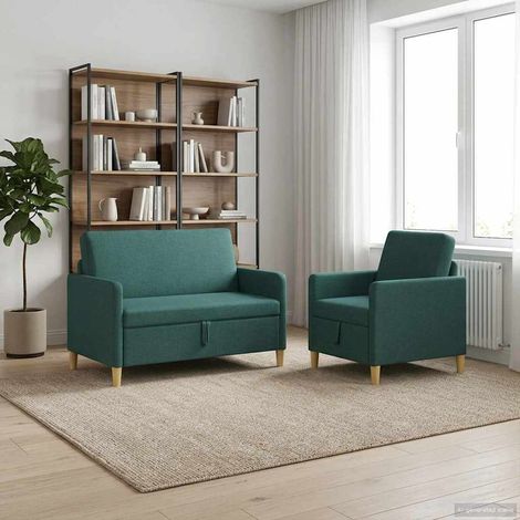 vidaXL Canapé avec rangement 2 pcs Vert foncé Polyester (1/5)