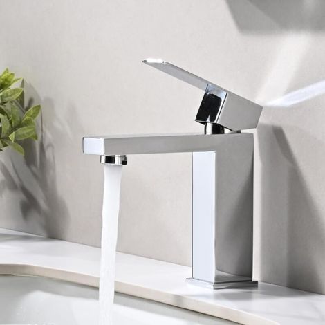 Rubinetto da bagno moderno, elegante miscelatore per lavabo, acqua calda e fredda disponibili, rubinetto in acciaio inox cromato G 3/8 (1/4)