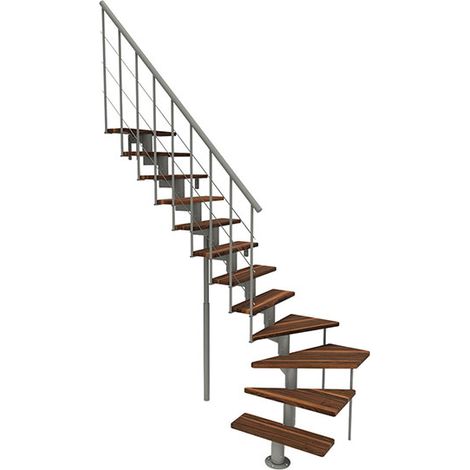 Viertelgewendelte Treppe 10 Stufen - erreichbare Höhe 2.22 bis 2.64m - Breite 80cm - Schwarz und Buche - COMFO-L-SGMNOY-10