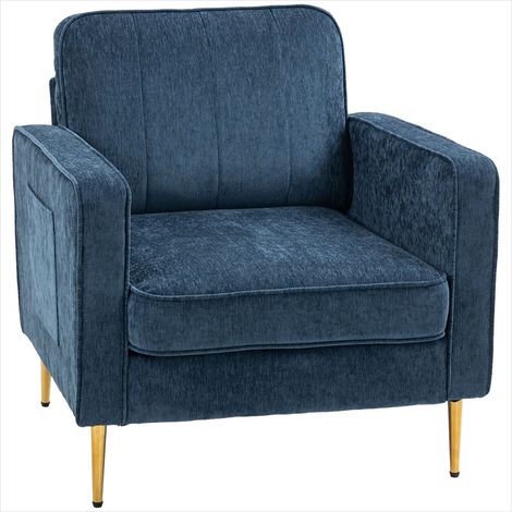 Canapé Fauteuil 1 place en tissu bleu avec pieds dorés 81 x 84 x (1/5)