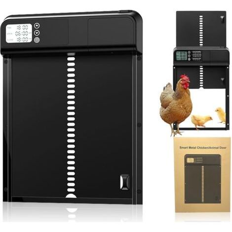 QORVA-Nouveau Porte De Poulailler Automatique,3.0 Smart Metal Chicken coop Door,Porte Animale en métal avec minuterie,Suitable for Chickens, Ducks, Pigeons, etc(Black) (1/4)