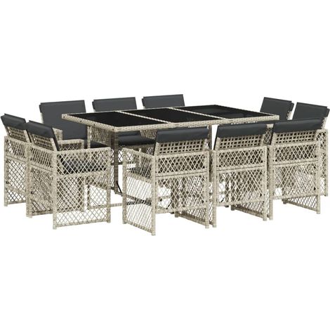 vidaXL Set Pranzo Giardino 11pz con Cuscini Grigio Chiaro (1/5)