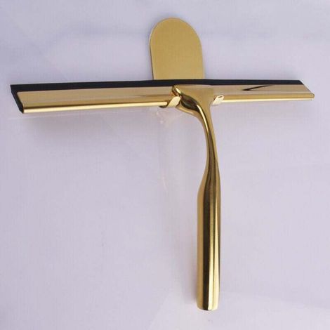 Tergivetro in acciaio inox per doccia, con impugnatura antiscivolo per bagno, specchi, finestrini auto e gancio, colore oro. (1/4)