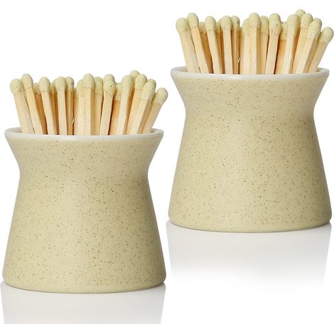 Lot de 2 supports d'allumettes avec 6 maçons, boîte en céramique faite à la main pour tous les allumettes, joli pot décoratif d'intérieur avec bâton pour bougie, cheminée, salon Blanc cassé (1/5)