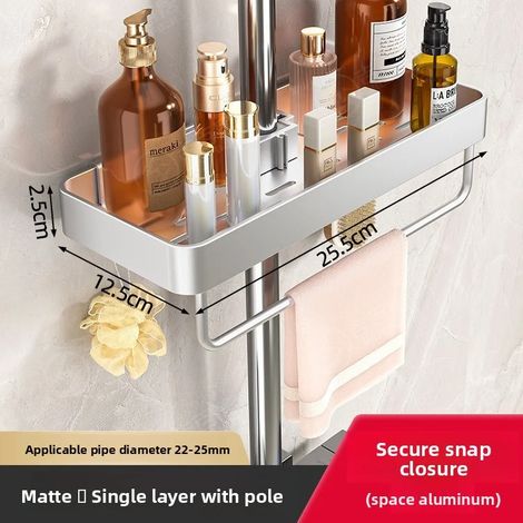 (Argent avec crochet) Support de rangement pour pommeau de douche de salle de bain, sans perçage, avec barre de douche effet pluie et système de levage pour une organisation optimale de votre salle de (1/5)