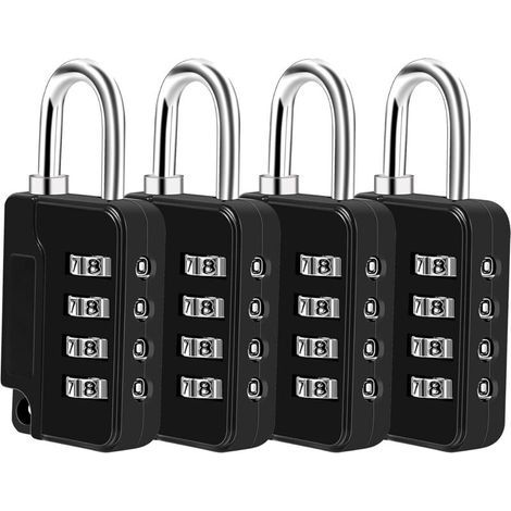 4 Pcs Cadenas Code 4 Chiffres, Alliage de Zinc Cadenas à Combinaison Étanche, antirouille cadenas casier code pour placard Gym Garage Boîte à Outils (Noir) (1/4)