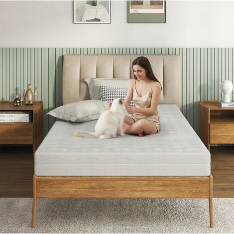 Matelas 140x200 cm en mousse blanche, 3D respirant, déhoussable, FloraGrace (1/5)