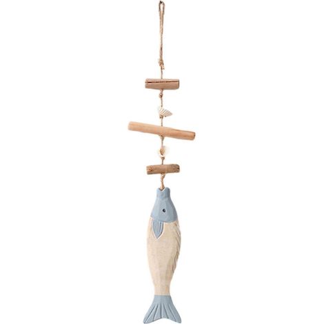 Petit poisson pendentif, fait main Solid bois et Hemp corde, pour côtier style mur décoration sans Drilling,Beige (1/5)
