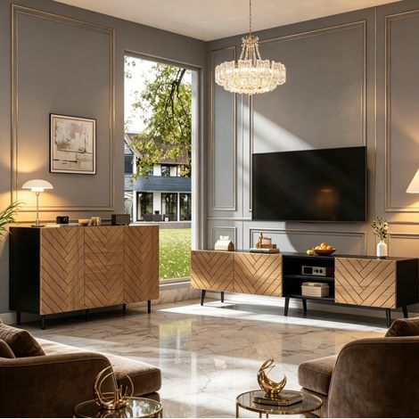Wohnzimmermöbel-Set 180x33.5x45 cm + 120x40x76 cm Natur aus Spanplatte mit Stauraum (1/5)