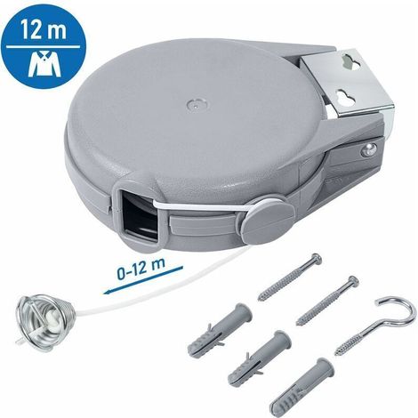 12m retractable clothesline, very strong and durable clothesline, automatic retractable mechanism, easy to install on the wall, garden clothesline (1/2)