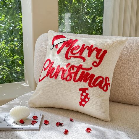 Housses de coussin de Noël, taies d'oreiller, décoration de Noël pour la maison, 45 x 45 cm, housse de coussin décorative pour canapé (Joyeux Noël) (1/5)