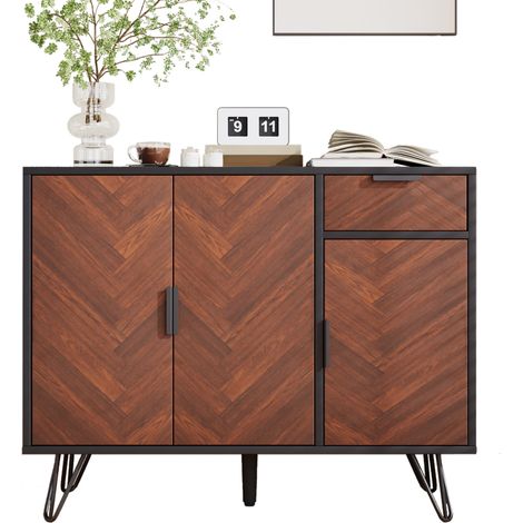 CHICFURN Aparador de almacenaje 90 x 30 x 71,5 cm MDF negro y efecto madera, 1 cajón (1/5)