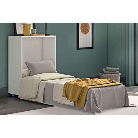 Letto a scomparsa Magic bianco spazzolato, salvaspazio, richiudibile, materasso incluso - 100% MADE IN ITALY