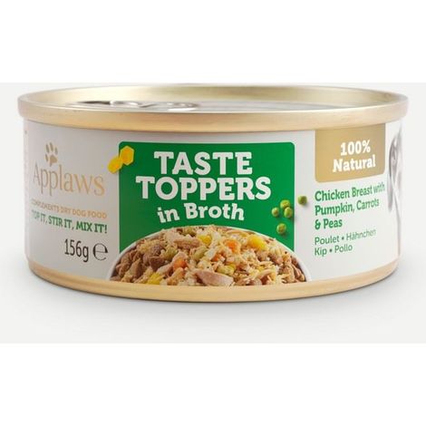 Applaws Taste Toppers Natural Wet Dog Food Chicken with Pumpkin Carrot & Peas in Broth 156g Tin - 267114