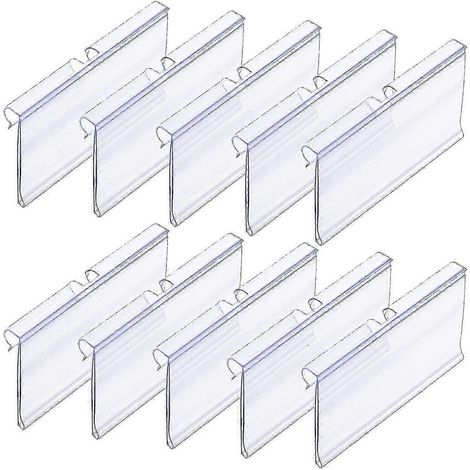 50 porte-étiquettes transparents en plastique pour étagères grillagées, étiquettes de prix de détail, étiquettes à clipser pour paniers de rangement (8 cm x 4 cm). (1/5)