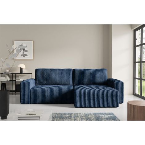 Ecksofa mit Schlaffunktion NATALIA in Stoff Tilia Dunkelblau Ottomane Rechts