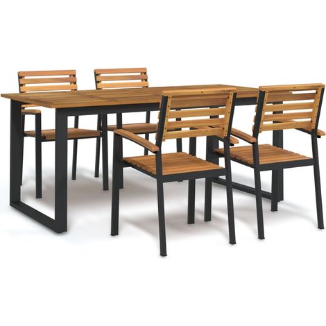 5 pcs Ensemble Table et Chaise de Jardin Contemporain Ensemble Table à manger + 4 chaises bois d'acacia massif et métal 15191 (1/5)