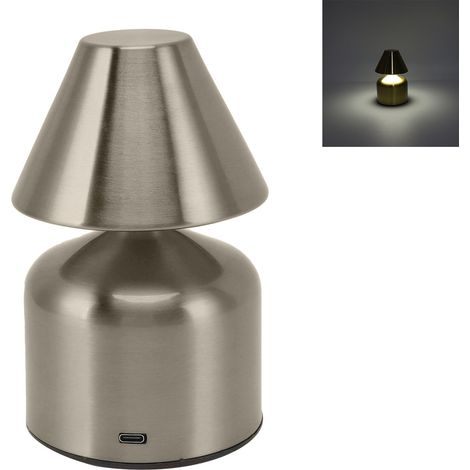 Lampe de table sans fil tactile et portable avec variateur de couleur (3 couleurs), rechargeable, idéale pour les chambres, les tables de chevet, les bars et les tables à manger. Couleur argent. (1/5)