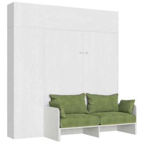 Letto matrimoniale a scomparsa 160 Kentaro con divano e mobili bianco frassino, verde