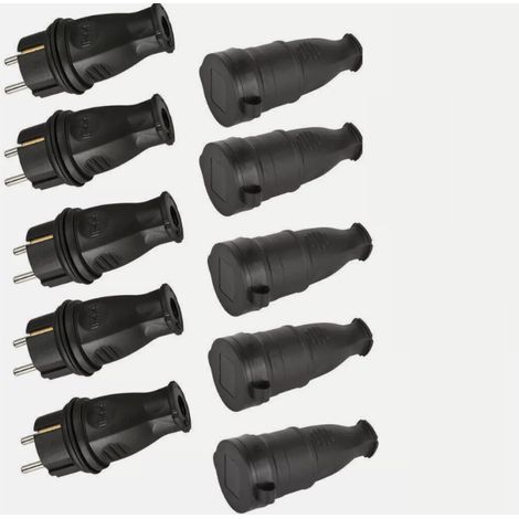 10 x Connecteur Schuko, IP44, caoutchouc, 230 V, 16 A, extérieur (1/5)