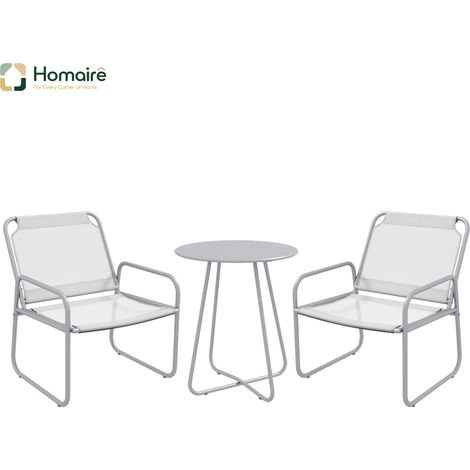 HOMAIRE Set de bistro 3 pièces avec 1 table et 2 chaises pour jardin et terrasse, mesh gris clair (1/5)