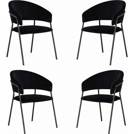 Juego de 4 sillas de comedor Aurelia de terciopelo negro con patas negras (1/5)