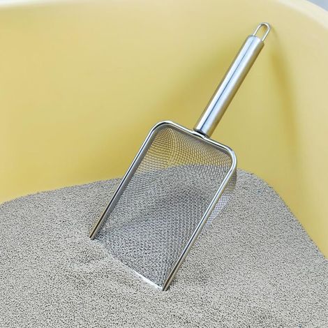 Pelle à litière pour chat en acier inoxydable - Convient pour le sable, les cailloux, la terre, le compost, etc. - 1 pièce, perforation de 5 mm (1/3)