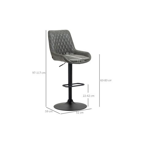 Lot de 2 tabourets de bar gris foncé en simili cuir avec hauteur réglable et dossier confortable pour bar et cuisine (1/5)