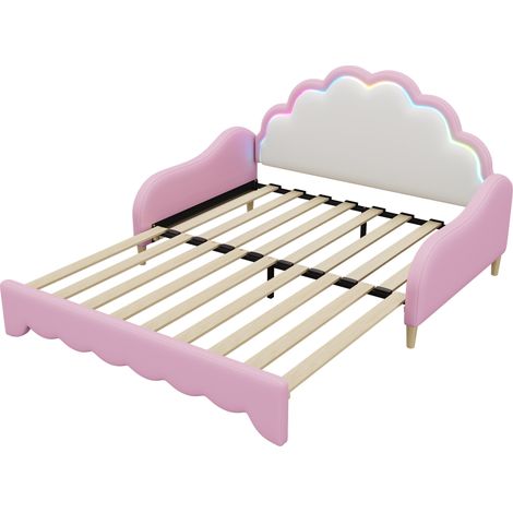 Cama convertible 140 x 200 cm en PU y MDF, rosa, con cabecero LED (1/5)