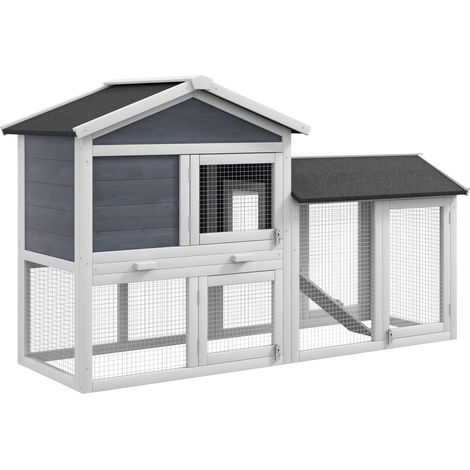 Clapier pour petits animaux avec enclos pliable 147 x 54 x 84 cm gris pour salon enclos, bois sapin, (1/5)
