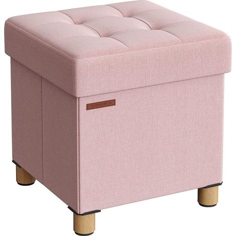 Pouf coffre de rangement tabouret avec repose-pieds pliable banc avec rangement 38 x 38 x 40 cm pour salon chambre (1/2)