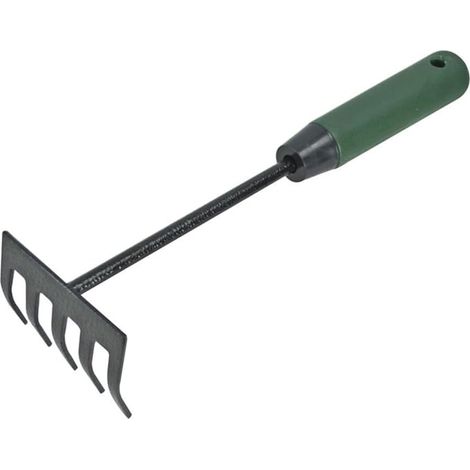 Râteau à main bleu 5 dents en acier carbone pour jardinage précis bordures et massifs