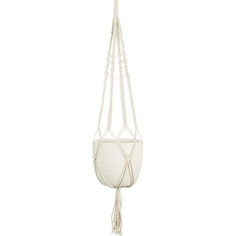 Scheurich Corteza Sky. jardinière suspendue en coton. longueur 90 cm & céramique. couleur : Vainilla. 15.6 cm de diamètre. 14 cm de haut. 1.9 l Vol.
