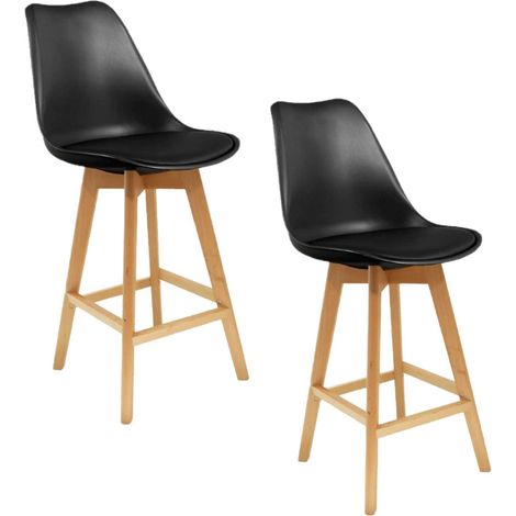 Lot de 2 tabourets de bar design scandinave avec assise rembourrée (1/4)
