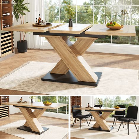 Mesa de comedor 119-158,5x80x75 cm, mesa de cocina/salón con patas de apoyo, mesa de centro, MDF, color natural (1/5)