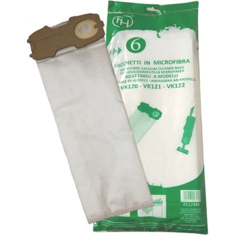 6PZ SACCHETTI ASPIRAPOLVERE FOLLETTO VK 120 121 122 IN MICROFIBRA COMPATIBILI
