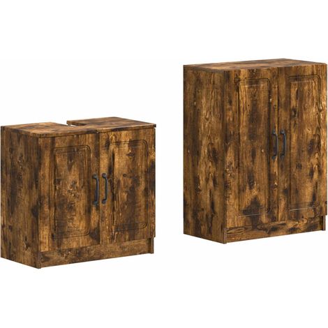 Juego de gabinete de baño de 2 piezas UTRECHT Roble Ahumado vidaXL (1/5)