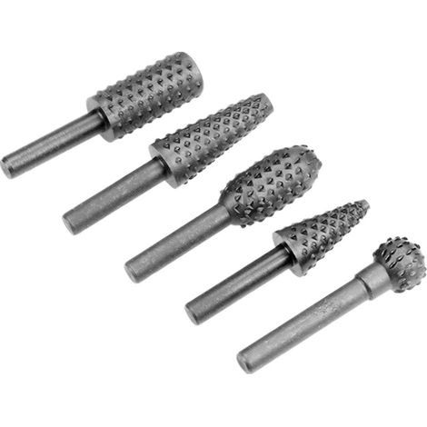Juego de 5 fresas de acero de alta velocidad para tallado de madera, compatibles con herramientas Dremel. Acabado redondo en color negro. (1/5)