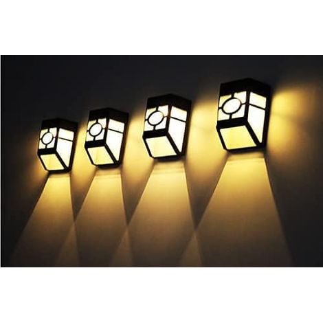 Solar-Zaunleuchten für den Außenbereich, LED-Wandleuchten, wasserdichte Außenbeleuchtung für Terrasse, Terrasse, Haustür, Treppen, Landschaft, Hof und Auffahrt (4er-Pack, warmweiß + bunt)