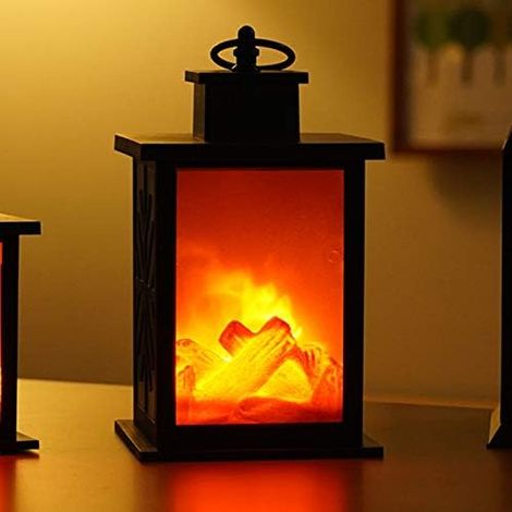 14cmx14cmx24.6cm Petite Lanterne de Cheminée Confortable Traditionnelle Réaliste Bois de Chauffage Effet de Flamme LED Anthracite Style Lampe de Table LED Intérieur Extérieur Utilisation (1/3)