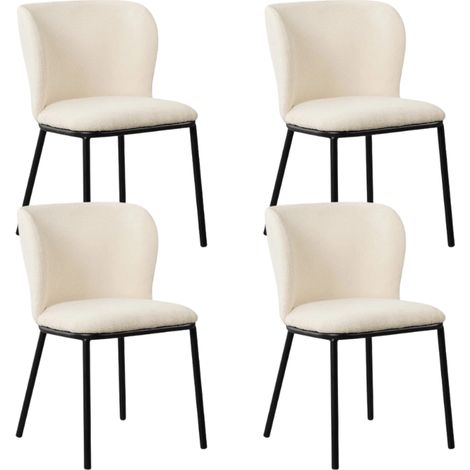 Set mit 4 Tess-Esszimmerstühlen aus weißem Bouclé-Stoff – ohne